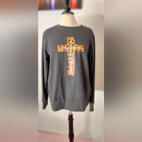 "Faith"world sweater sweatshirt Gray Long sleeve comfortable wear size XL - Picture 12 of 14